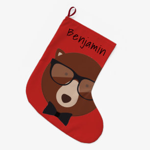 Hipster Bear Personalisiert Großer Weihnachtsstrumpf