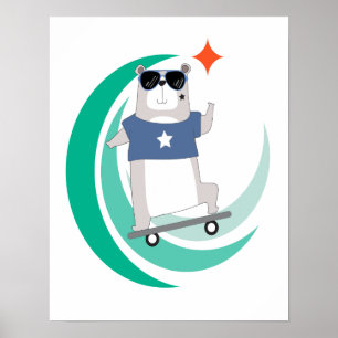 Hipster Bear Riding a Skateboard Poster