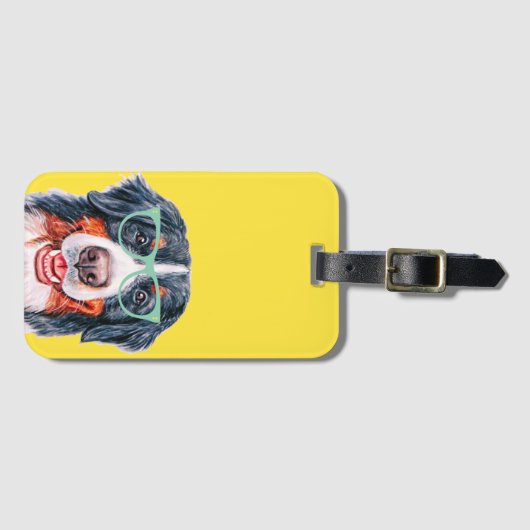 Hipster Bernese Mountain Dog Gepäckanhänger (Vorderseite (Horizontal))