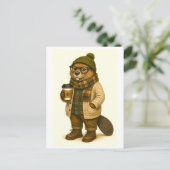 Hipster-Biber-Postkarte Postkarte (Stehend Vorderseite)