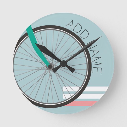 Hipster Bicycle Wheel with Custom Name Runde Wanduhr (Vorderseite)