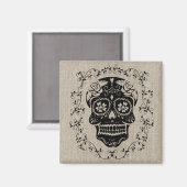 Hipster Black Sugar Skull Burlap Magnet (Vorderseite/Rückseite)