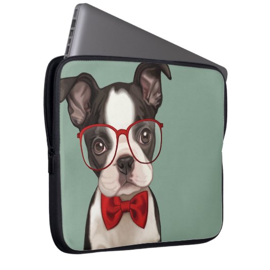 Hipster-Boston-Terrier Laptopschutzhülle (Vorne Rechts)