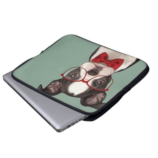 Hipster-Boston-Terrier Laptopschutzhülle (Vorne Knopf)