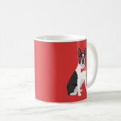 Hipster-Boston-Terrier mit roten Gläsern u. Kaffeetasse (VorderseiteRechts)