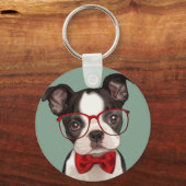 Hipster Boston Terrier Schlüsselanhänger (Vorderseite)