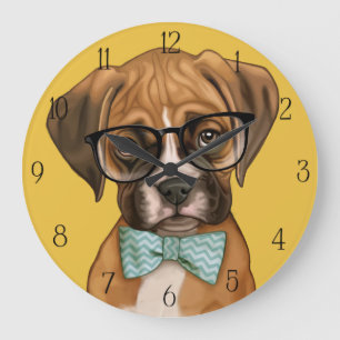 Hipster-Boxer-Welpe Große Wanduhr