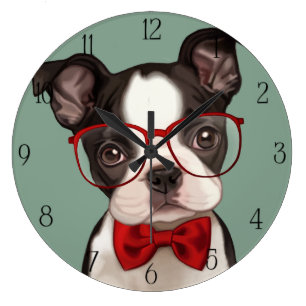 Hipster-Boxer-Welpe Große Wanduhr