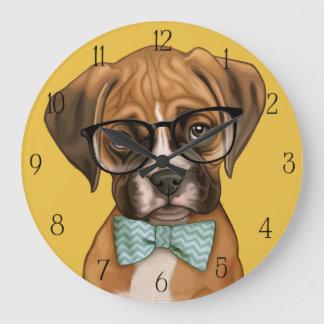 Hipster Boxer Welppy Große Wanduhr