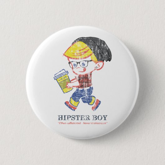 Hipster Boy bekümmert Vintage Parody-Illustration Button (Vorderseite)