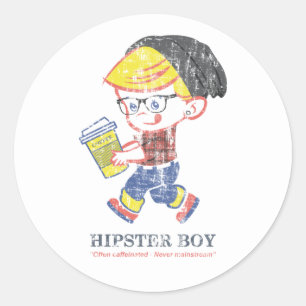 Hipster Boy bekümmert Vintage Parody-Illustration Runder Aufkleber