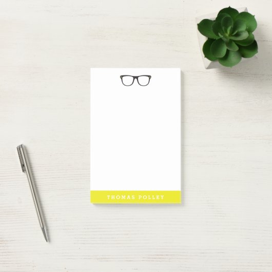 Hipster-Brille und Neon-Gelb Post-it Klebezettel (Büro)