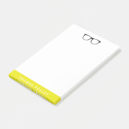 Hipster-Brille und Neon-Gelb Post-it Klebezettel (angewinkelt)