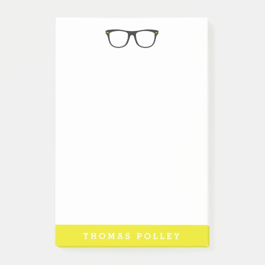 Hipster-Brille und Neon-Gelb Post-it Klebezettel (Vorderseite)