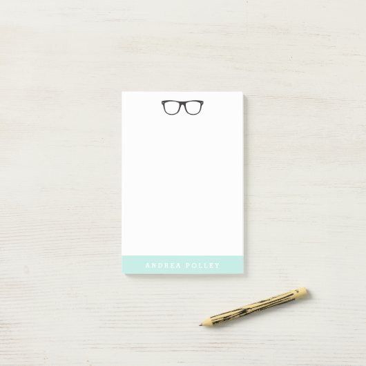 Hipster Brille und Soft Mint Blue Post-it Klebezettel (Auf Schreibtisch)