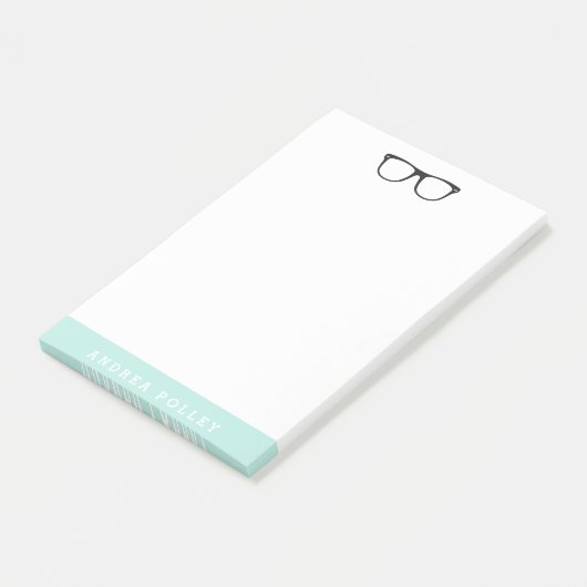 Hipster Brille und Soft Mint Blue Post-it Klebezettel (angewinkelt)