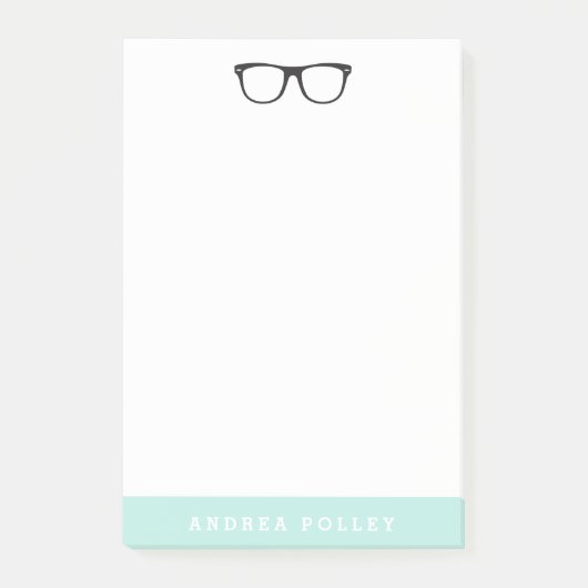 Hipster Brille und Soft Mint Blue Post-it Klebezettel (Vorderseite)