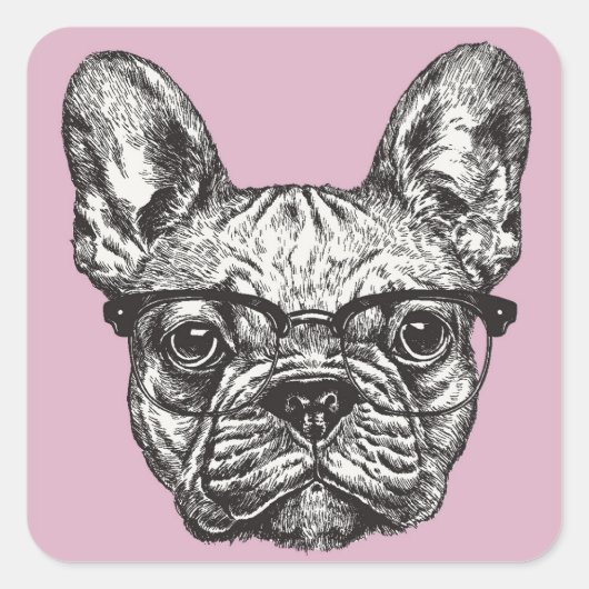 Hipster Bulldog Quadratischer Aufkleber (Vorderseite)