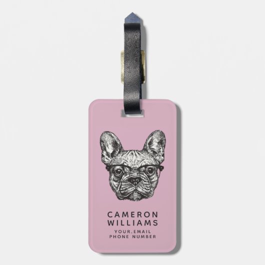 Hipster-Bulldogge | addieren Ihren Namen Gepäckanhänger (Rückseite vertikal)