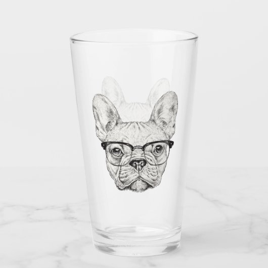 Hipster-Bulldogge Glas (Vorderseite)