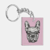 Hipster-Bulldogge Schlüsselanhänger (Vorderseite links)