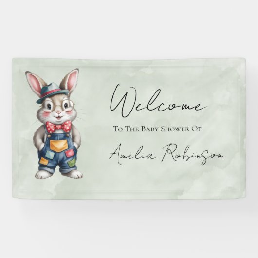 Hipster Bunny Boy Baby Shower Gift Welcome Sign Banner (Horizontal)