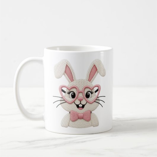 Hipster Bunny Rosa Herzbrille Fliege Kaffeetasse (Links)