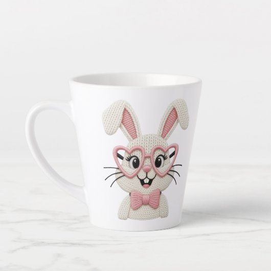 Hipster Bunny rosa Herzbrille Fliege Milchtasse (Links)