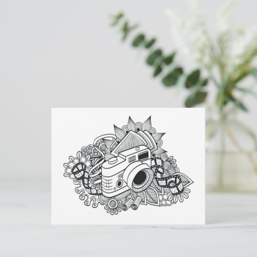 Hipster Camera Doodle Postkarte (Stehend Vorderseite)
