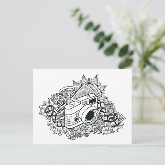 Hipster Camera Doodle Postkarte (Stehend Vorderseite)