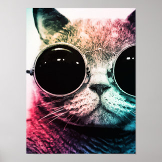 Hipster Cat Pop Art Poster