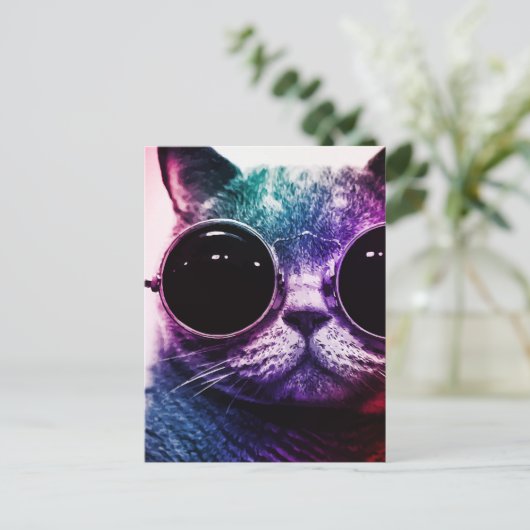 Hipster Cat Pop Art Postkarte (Stehend Vorderseite)
