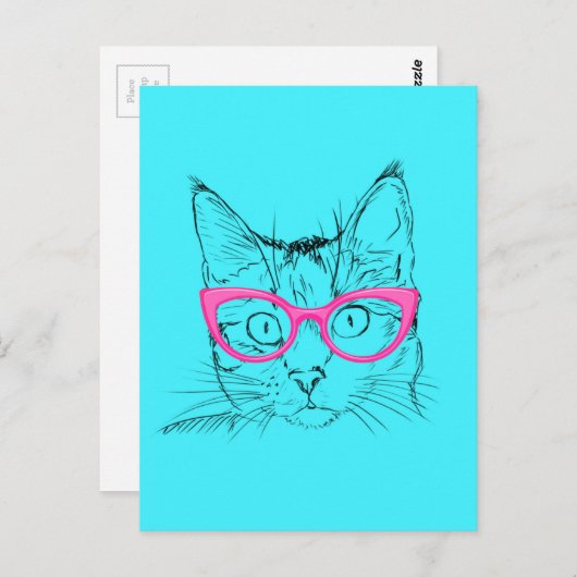 Hipster Cat Postkarte (Vorne/Hinten)