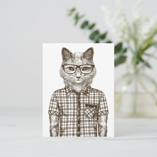 Hipster Cat Postkarte (Stehend Vorderseite)