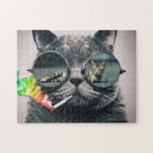 Hipster Cat Srauchen Puzzle