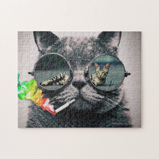 Hipster Cat Srauchen Puzzle (Horizontal)