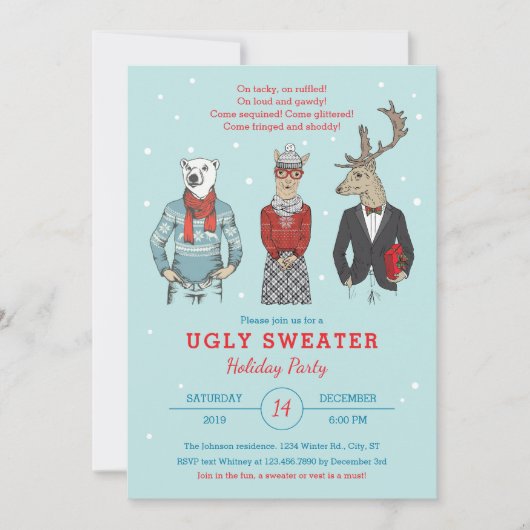 Hipster Charaktere Ugly Sweater Weihnachten Einladung (Vorderseite)