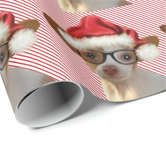 Hipster Chihuahua Weihnachtswrapping Paper Geschenkpapier (Rolleneckpunkt)