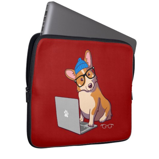 Hipster Corgi 2 (ohne Text) Laptopschutzhülle (Vorne Rechts)
