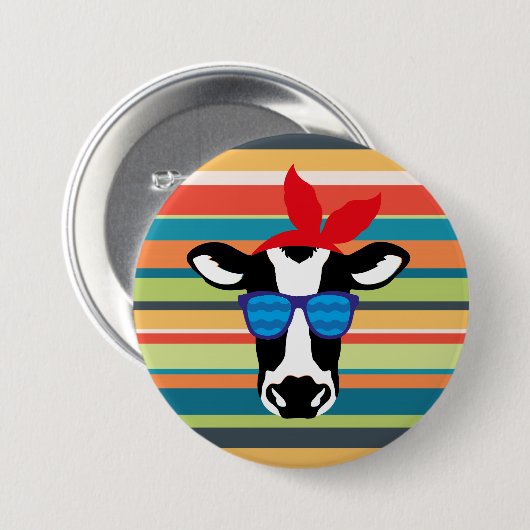 Hipster Cow on Stripes Button (Vorne & Hinten)