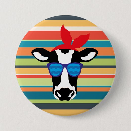 Hipster Cow on Stripes Button (Vorderseite)