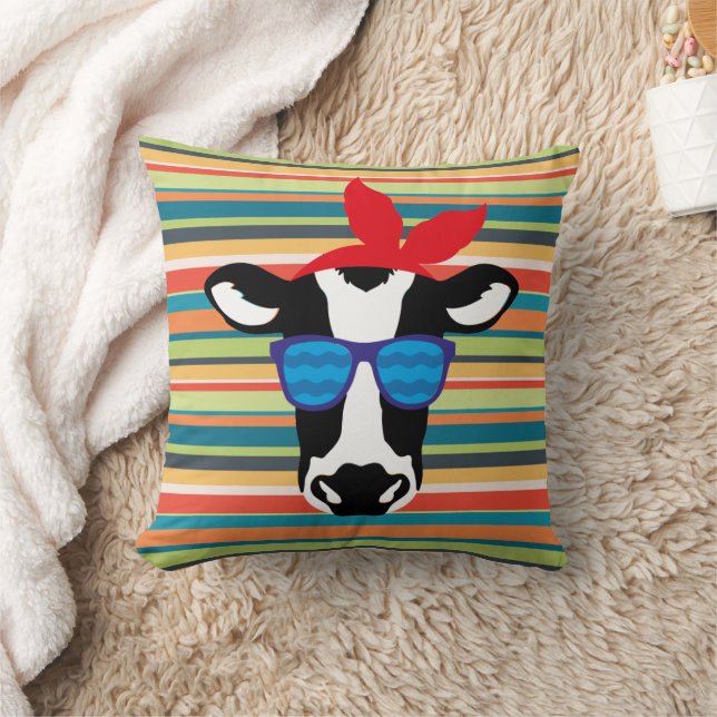 Hipster Cow on Stripes Kissen (Decke)