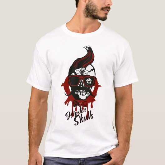 Hipster Crane Skull Schnurrbart T-Shirt (Vorderseite)