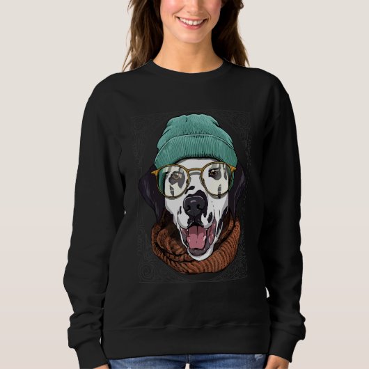 Hipster Dalmatian Animal Wearing Sunglasses Pet Do Sweatshirt (Vorderseite)