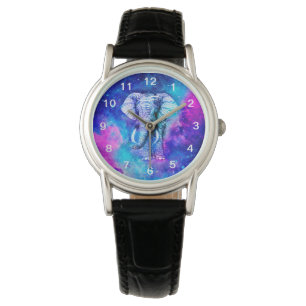 Hipster Elephant Nebula Space Armbanduhr