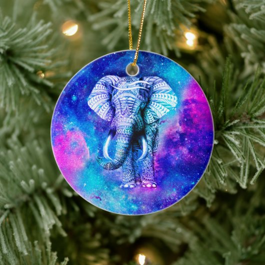 Hipster Elephant Nebula Space Keramik Ornament (Baum)