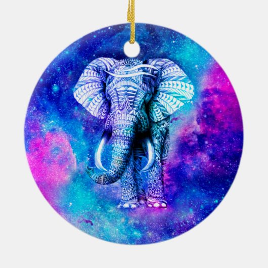 Hipster Elephant Nebula Space Keramik Ornament (Hinten)