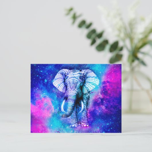 Hipster Elephant Nebula Space Postkarte (Stehend Vorderseite)