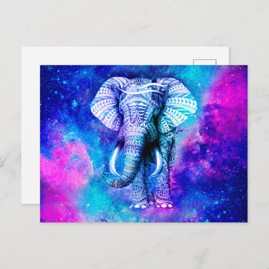 Hipster Elephant Nebula Space Postkarte (Vorne/Hinten)
