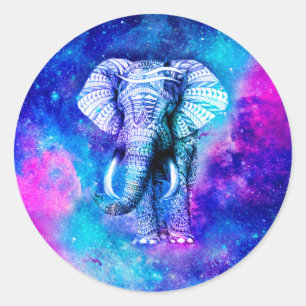 Hipster Elephant Nebula Space Runder Aufkleber